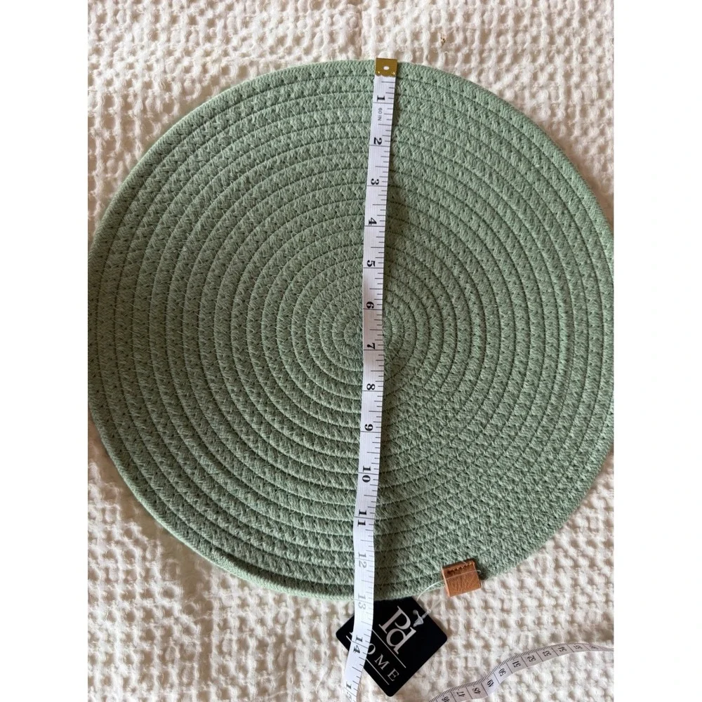 PD Home Sage Green Coiled Cotton Rope Round Placemat 13.5 Inch Farmhouse Boho